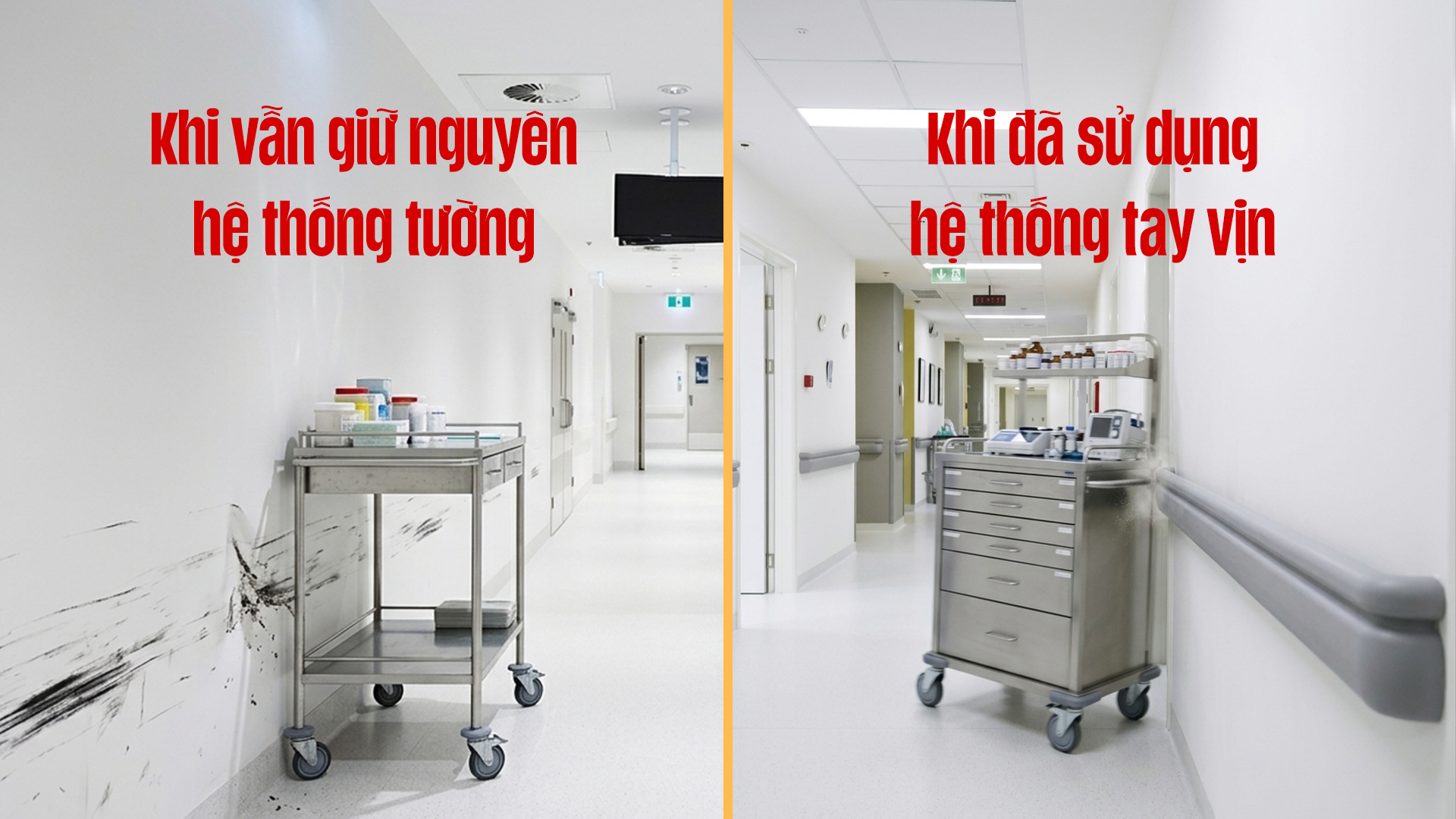 giữ nguyên hệ thống tường khi chưa lắp đặt thanh tay vịn